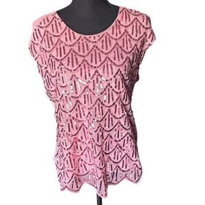 Knapp Studio Pink Embellished Blouse – Short Sleeve Dressy Top – Size S